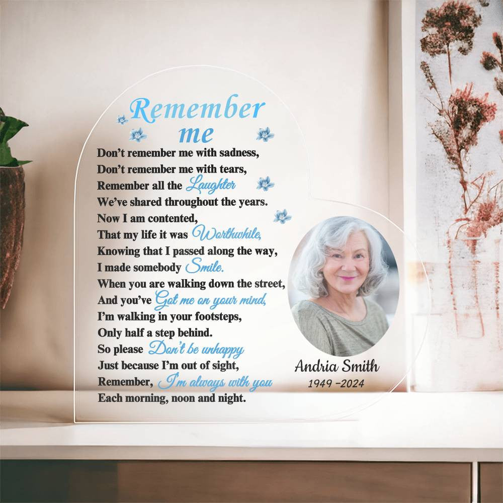 Remember Me - Personalized Memorial Sympathy Gift Remembrance Keepsake