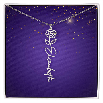 Custom Birth Flower Name Necklace - Unique & Loved