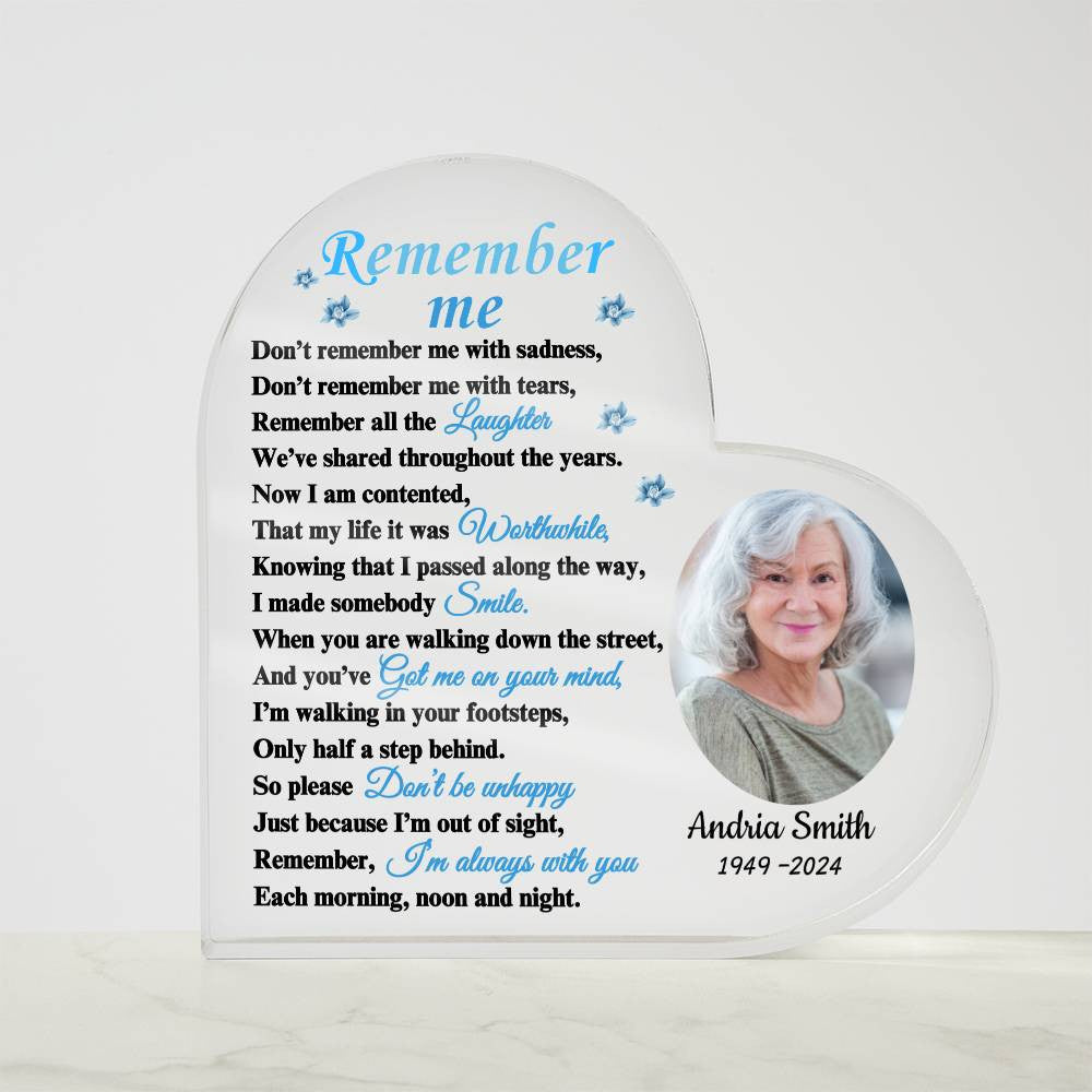 Remember Me - Personalized Memorial Sympathy Gift Remembrance Keepsake