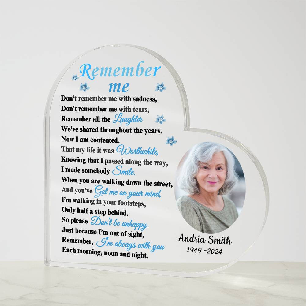 Remember Me - Personalized Memorial Sympathy Gift Remembrance Keepsake