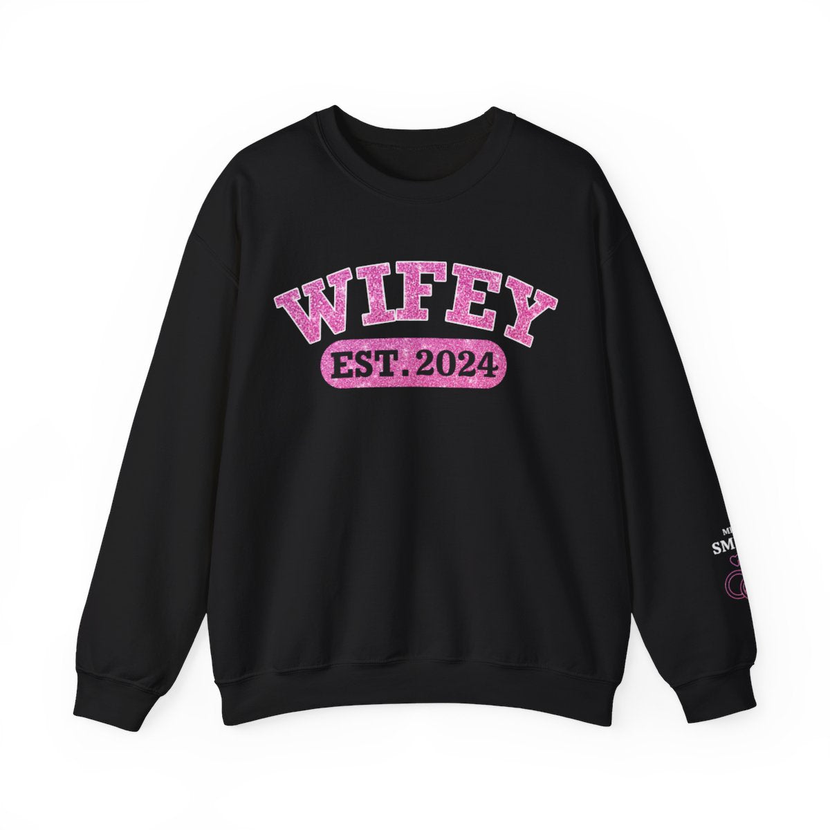 Custom Wifey Est - Couple Personalized Unisex Sweatshirt With Design On Sleeve - Gift For Husband Wife, Anniversary