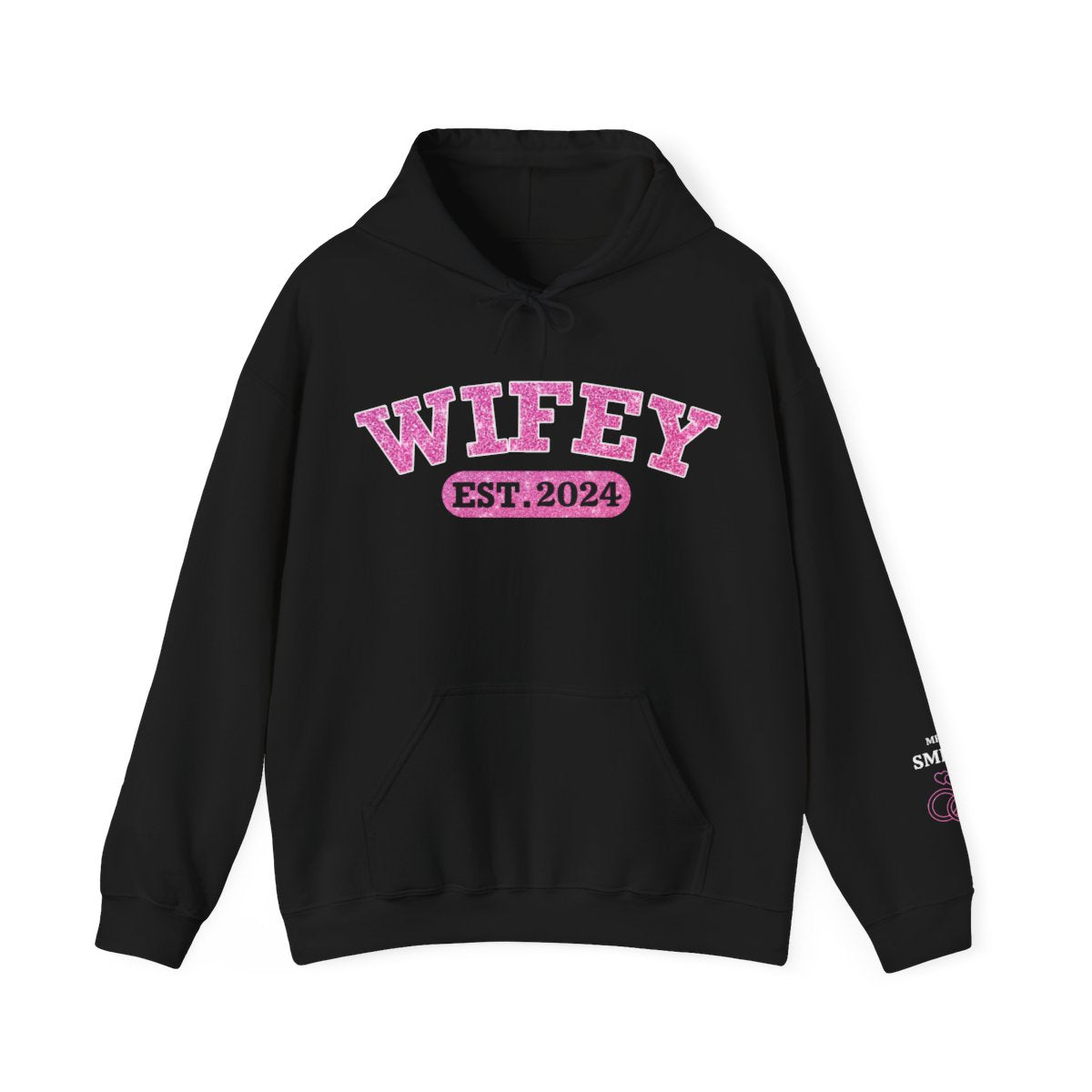 Custom Wifey Est - Couple Personalized Unisex Sweatshirt With Design On Sleeve - Gift For Husband Wife, Anniversary