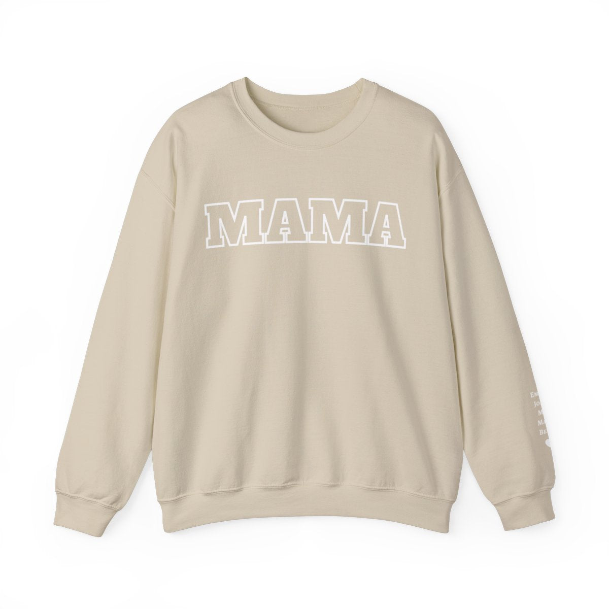 Personalized Mama Sweatshirt with Kids Names on Sleeve and Title at the Front