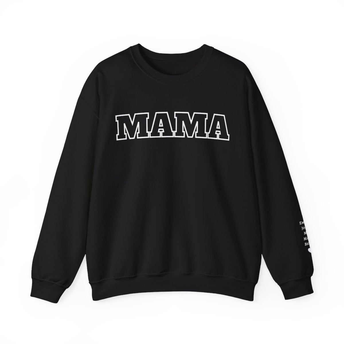 Personalized Mama Sweatshirt with Kids Names on Sleeve and Title at the Front