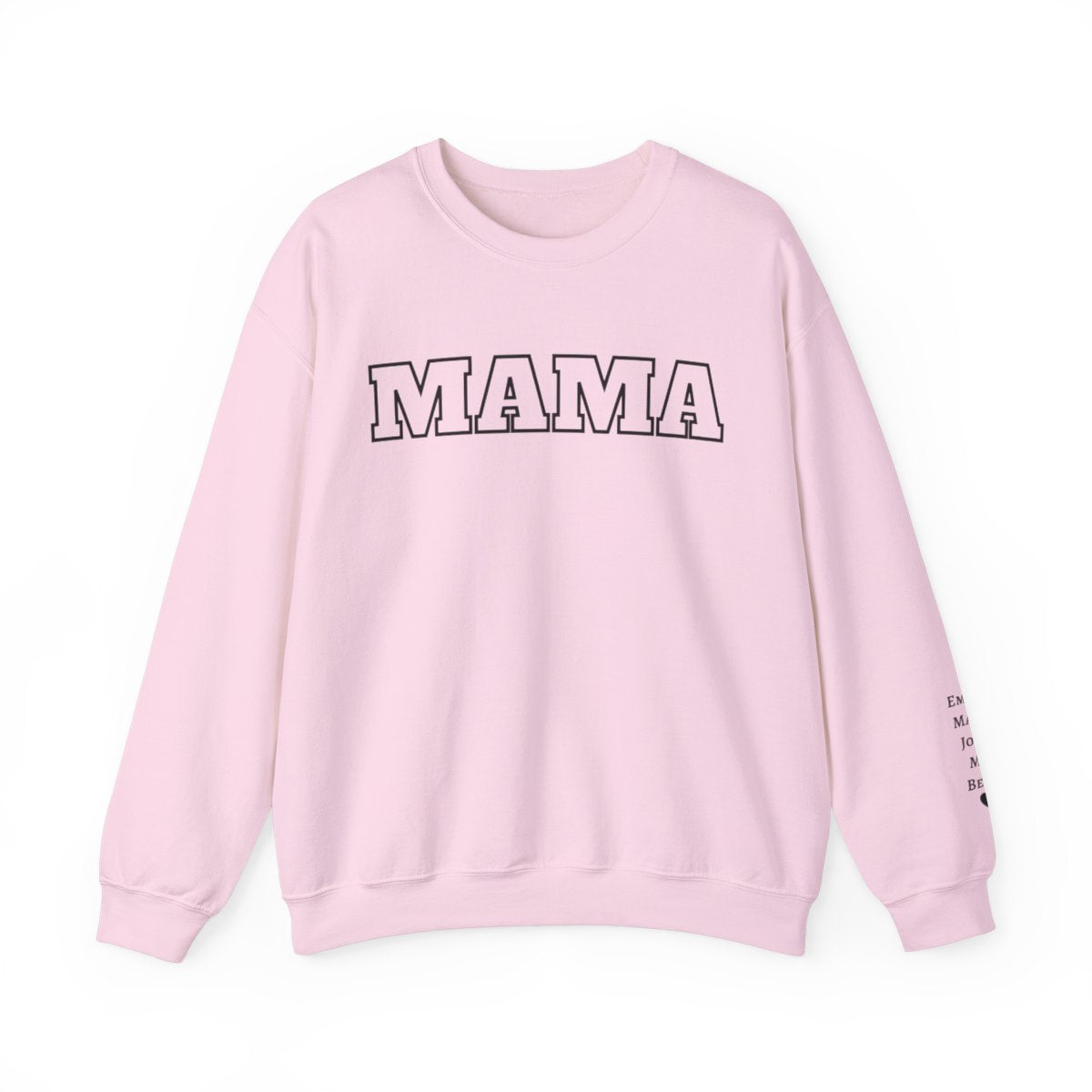 Personalized Mama Sweatshirt with Kids Names on Sleeve and Title at the Front