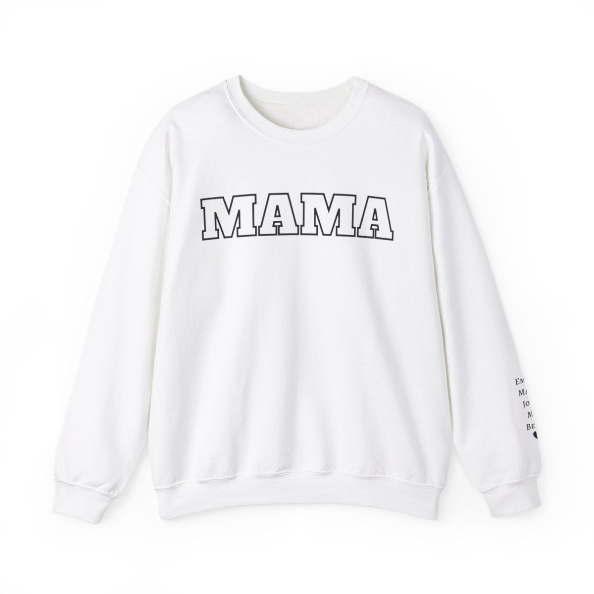 Personalized Mama Sweatshirt with Kids Names on Sleeve and Title at the Front