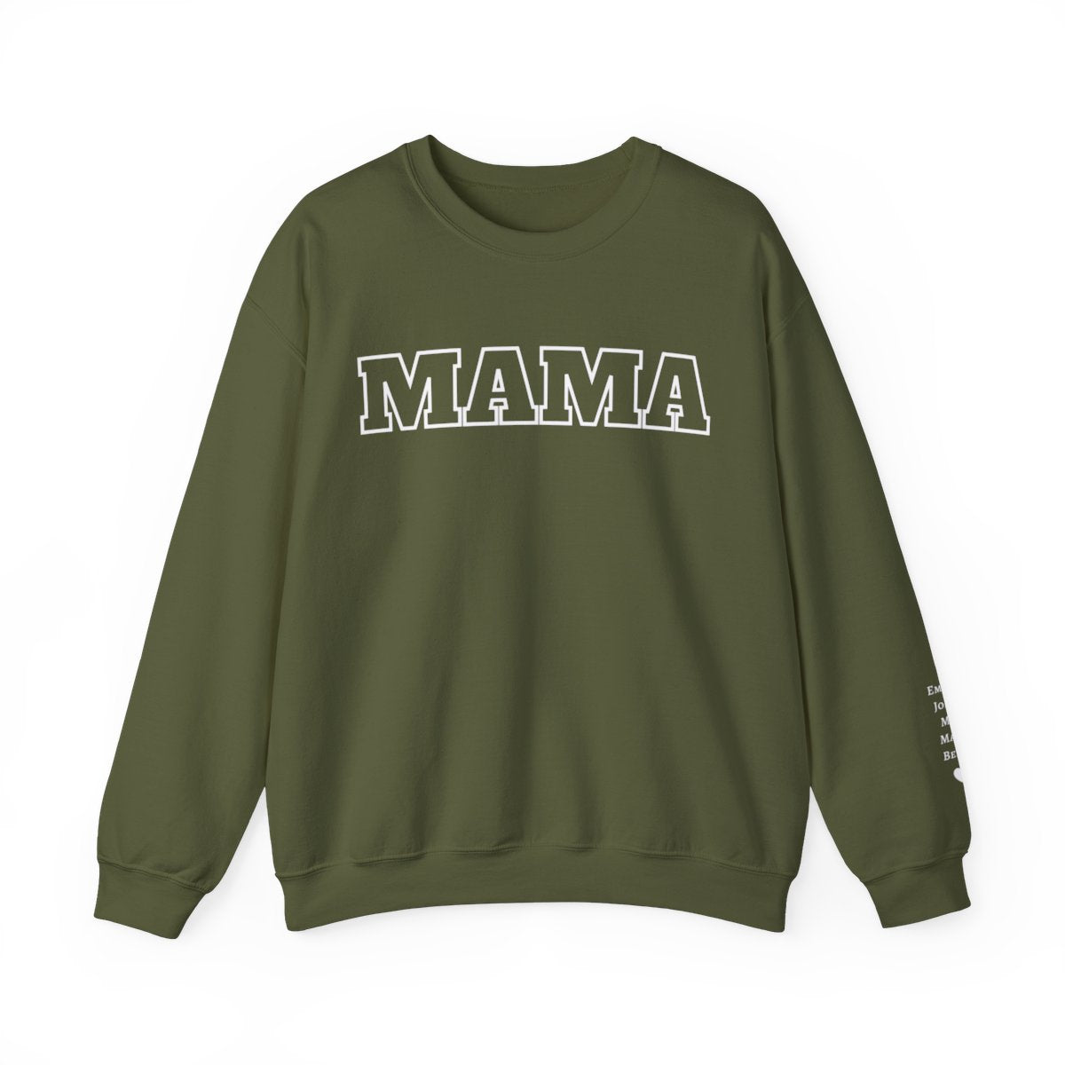 Personalized Mama Sweatshirt with Kids Names on Sleeve and Title at the Front